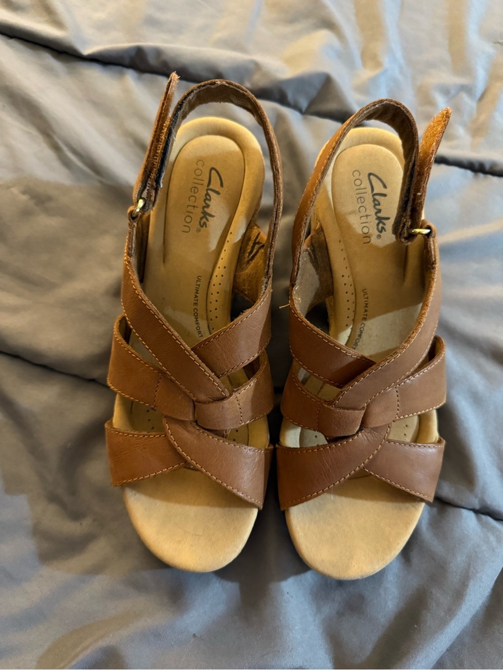 Clarks Brown Leather Crisscross Slingback Sandals - Picture 2 of 12
